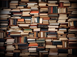 High book stacks and piles of vector books, school textbooks and bestsellers, dictionaries and encyclopedias, library. Isolated stacks of knowledge, and education. Generative AI.