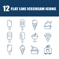 Ice cream icons  flat line art icon collection