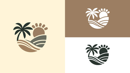 Tropical island with palm tree, logo. Resort Logo vector design, Minimalist logotype