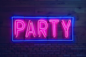 Text PARTY neon color background 