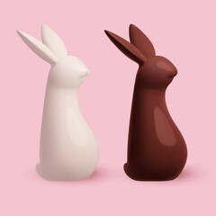3D Easter rabbits set. Cute chocolate bunny collection.