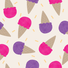 summer ice cream watercolor hand drawn seamless pattern vector illustration for decoration invitation greeting birthday party celebration wedding card poster banner textiles wallpaper background