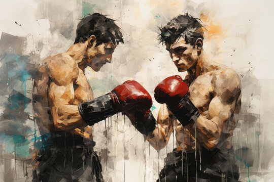 Fighting boxers in vintage grunge style