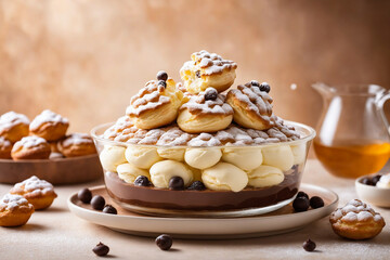 Chocolate Cream-Puff Trifle step-by-step, pulled back.
 - obrazy, fototapety, plakaty