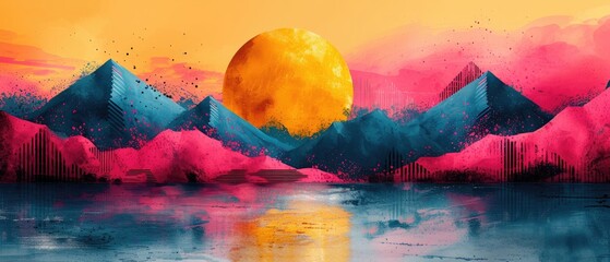 A vibrant and abstract PSD design on a serene pastel canvas, embracing Memphis design principles,...