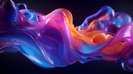 Neon fluid flowing forms on black background. Artistic design