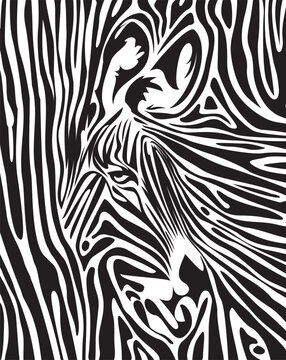 vector drawing of a zebra head on striped background in a rectangle. suitable for logo or symbol