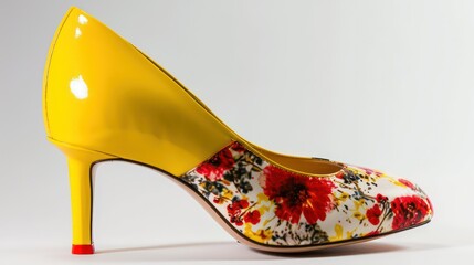 Elegant Yellow High Heel with Floral Design
