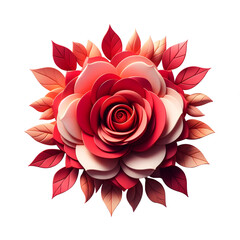 red rose with leaves floral design without background