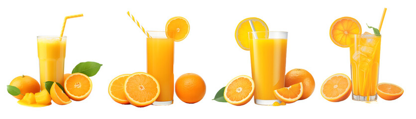 orange juice isolated on a transparent PNG background, white background , Generative Ai