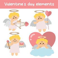 Cute baby cupid character collection. Valentine's day cartoon vector set