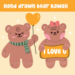 Hand drawn bear kawaii