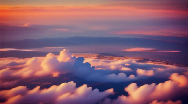 Colorful Mountain Horizon with Sunlight Breaking Through Clouds in the Evening Sky