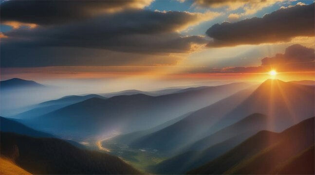 Mountain Sunrise: A breathtaking view of nature's beauty as the sun casts a warm orange glow over the mountains