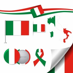 Stationery Elements Collection With Flag Italy Design