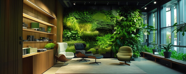 Interior of office with flora and vertical gardens