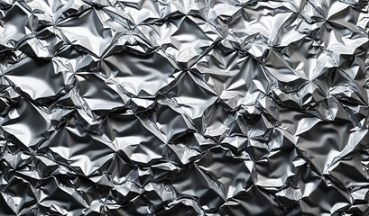 Crumpled foil fabric background, silver color reflection