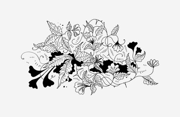 Abstract hand-drawn leaves and flowers vector image