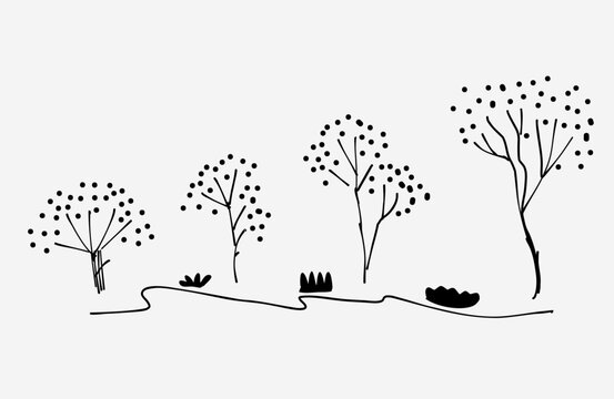 Hand-draw set of trees vector image doodle