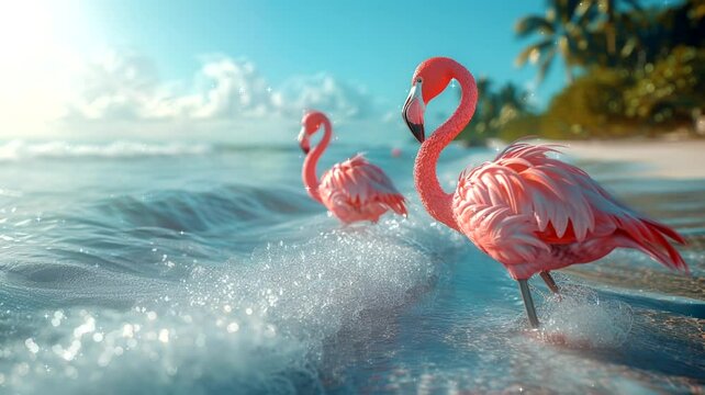 flamingo in the water seashore