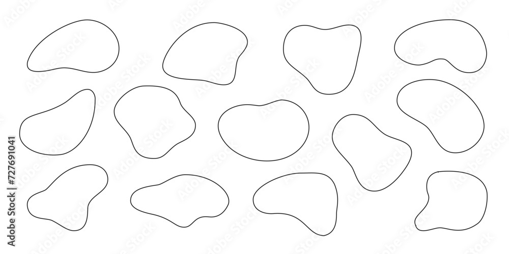 Poster liquid irregular amoeba blob shapes silhuette vector collection isolated on white background. fluid 