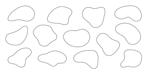 Liquid irregular amoeba blob shapes silhuette vector collection isolated on white background. Fluid bobble blotch forms set, deform drops - obrazy, fototapety, plakaty