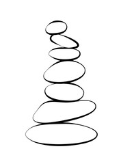 Balance stone pyramid silhouette. Pebble harmony tower in white color. Zen, meditation, relaxing or tranquility vector concept isolated on white background