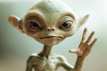 Close-Up of a Realistic Alien Model Waving Hello