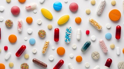 The pills were arranged neatly next to a bottle on a shiny black background. And the composition allows for adequate copy space. It creates an eye-catching and educational scene.