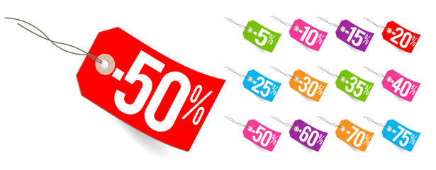 Etiquettes pourcentages de -5 à -75%
