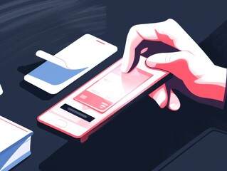 Stylized Digital Payment Concept with Hand and Smartphone Illustration