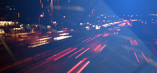 Cg collage background of bright blurred night city with highway - obrazy, fototapety, plakaty