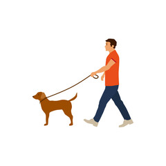 Young man walking with dog - 727694086