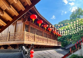 beautiful chinese temple architecture with blue sky