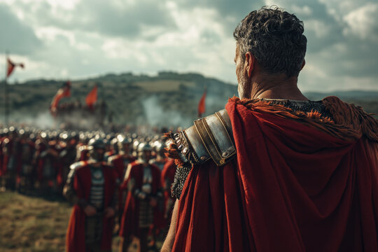 General Varus stands tall at the head of three Roman legions, his confidence unwavering as he surveys the Teutoburg Forest. 