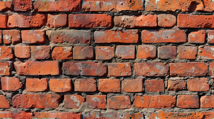 Red brick wall with weathered texture, ideal for background or wallpaper. Seamless wallpaper.
