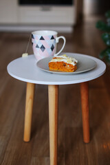 Almond banana bread with cup of tea