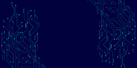 Vectors High-tech circuit board connection system concept. Vector abstract technology illustration Circuit board on dark blue background.