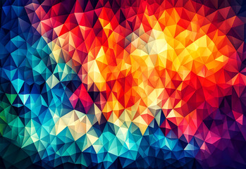 an abstract geometric background with a vibrant gradient ranging from warm to cool colors. Abstract Triangle Background. Low Polly Design. - obrazy, fototapety, plakaty