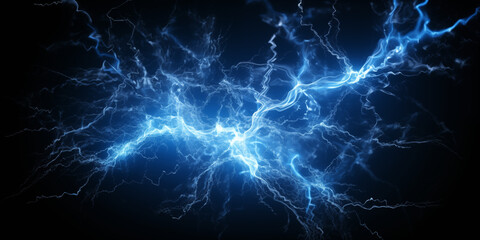 Blue electricity splash on black background. Generative ai - obrazy, fototapety, plakaty