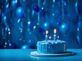 blue cake on blue empty background