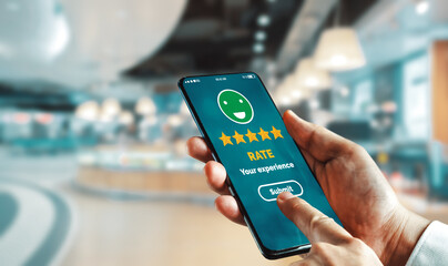 Customer review satisfaction feedback survey concept. User give rating to service experience on...