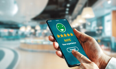 Customer review satisfaction feedback survey concept. User give rating to service experience on...