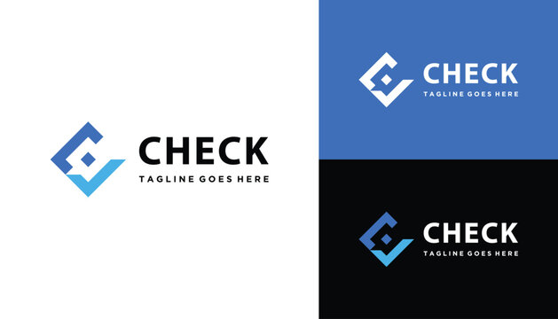 Check Mark Symbol with Simple Square Line Art For Business Brand Logo Design