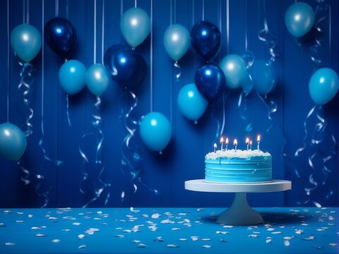 blue cake on blue empty background