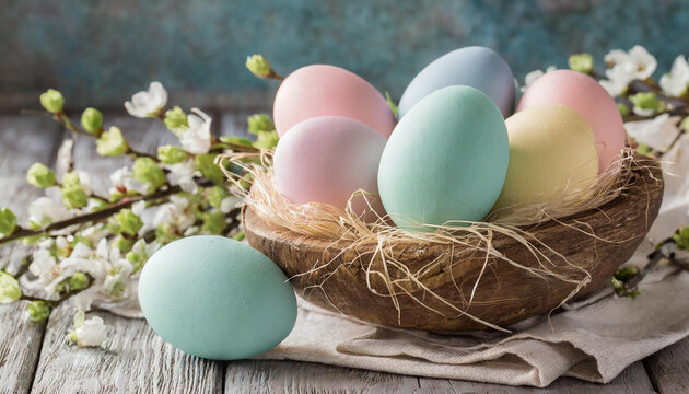 Easter eggs painted in pastel colors