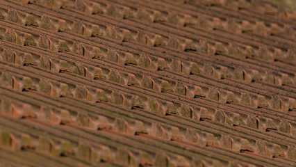 old ceramic roof tiles close-up