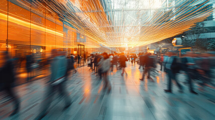 Dynamic Corporate Life, Long Exposure of Busy Office Atmosphere