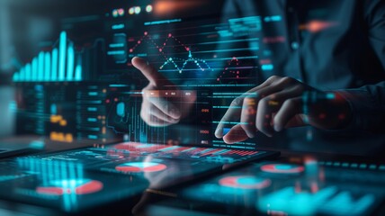 hand showing a graphic hologram in business