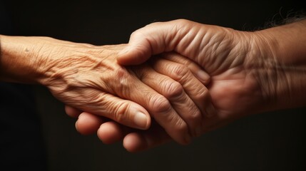 Close-up of a Comforting Hand Hold Between Young and Elderly Person, Expressing Support and Generational Connection, Great for Health and Family Themes